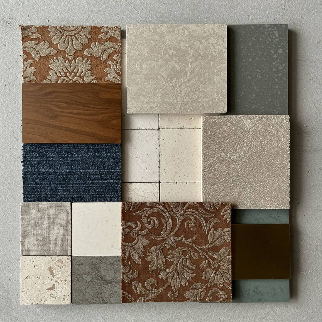 Sample board showing finishes for Luxury home renovators UK